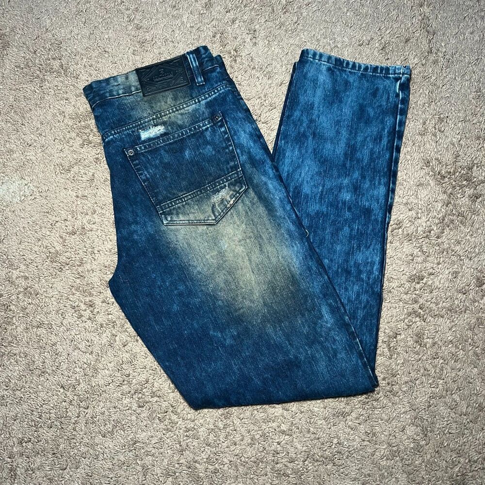 Southpole Jeans Men 34x34 Dark Blue Sand Wash Distressed Ripped Denim Y2K (#87)